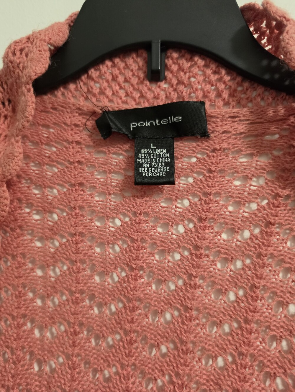 Papaya Coral Open-Knit Ruffle-Trim Cardigan